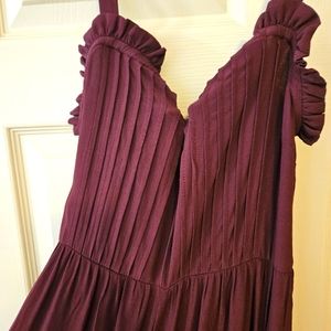 Madewell Pintuck cami Jumpsuit Size 6 Burgundy Smocked Wide Leg Pleat